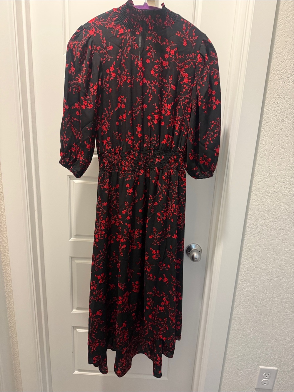 Nanette Lepore Black Maxi Dress with Red Floral Print and High/Low Hem